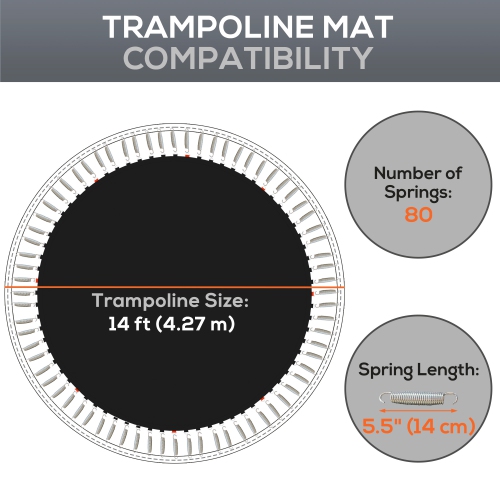Soozier Trampoline Replacement Mat with 8 Rows of Stitching, Spring Pull Tool and 80 V-Hooks, Fits 14ft Trampoline, Using 5.5" Springs, Trampoline
