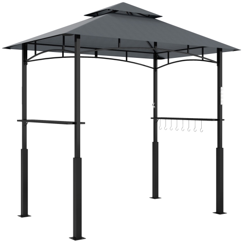 OUTSUNNY  8' X 5' Grill Gazebo, Double Tiered Outdoor Bbq Gazebo Canopy \w Led Light, 2 Side Shelves, Hooks And Bottle Opener for Patio, Garden