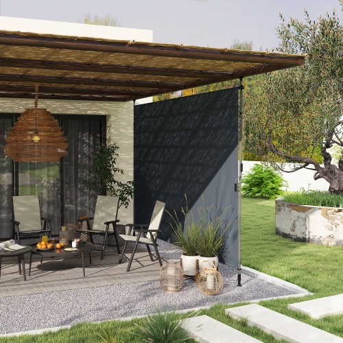 Outsunny 11.5' x 10' Retractable Patio Awning, Manual Outdoor Privacy Screen with UPF30+ & Water-Resistant Fabric for Patio, Balcony, Terrace, Pool,