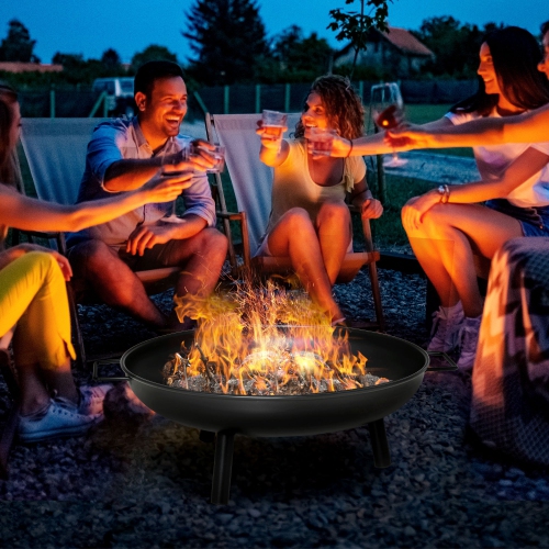 Outsunny 23" Round Outdoor Fire Pit, Portable Wood-Burning Firepit with Support Legs for Garden, Patio, Backyard, Camping, Bonfire, Black