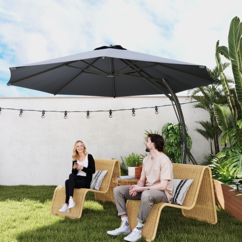 Outsunny 11FT Cantilever Patio Umbrella, Aluminium Offset Hanging Umbrella with 8 Ribs, 360° Rotation, Easy Adjustment for Garden, Deck, Yard and