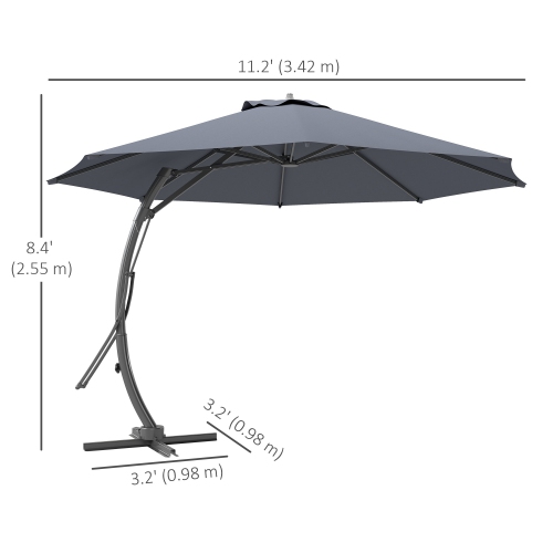 Outsunny 11FT Cantilever Patio Umbrella, Aluminium Offset Hanging Umbrella with 8 Ribs, 360° Rotation, Easy Adjustment for Garden, Deck, Yard and