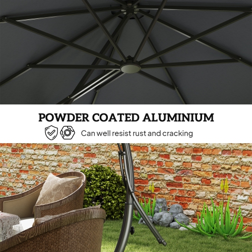 Outsunny 11FT Cantilever Patio Umbrella, Aluminium Offset Hanging Umbrella with 8 Ribs, 360° Rotation, Easy Adjustment for Garden, Deck, Yard and