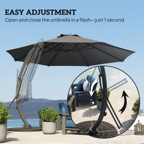 Outsunny 11FT Cantilever Patio Umbrella, Aluminium Offset Hanging Umbrella with 8 Ribs, 360° Rotation, Easy Adjustment for Garden, Deck, Yard and