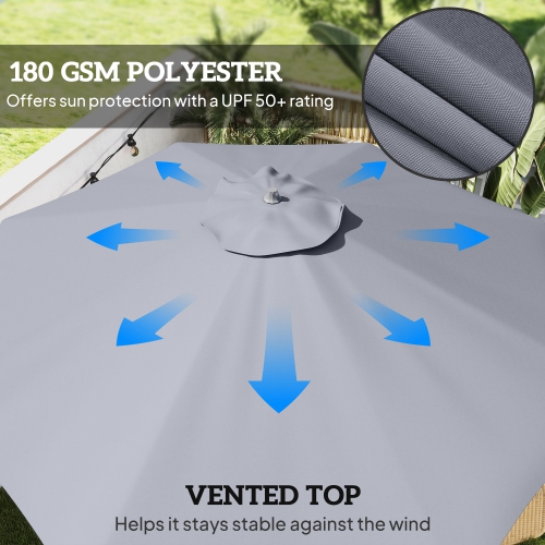 Outsunny 11FT Cantilever Patio Umbrella, Aluminium Offset Hanging Umbrella with 8 Ribs, 360° Rotation, Easy Adjustment for Garden, Deck, Yard and