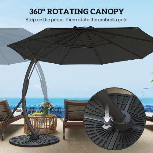 Outsunny 11FT Cantilever Patio Umbrella, Aluminium Offset Hanging Umbrella with 8 Ribs, 360° Rotation, Easy Adjustment for Garden, Deck, Yard and