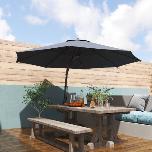 Outsunny 11FT Cantilever Patio Umbrella, Aluminium Offset Hanging Umbrella with 8 Ribs, 360° Rotation, Easy Adjustment for Garden, Deck, Yard and