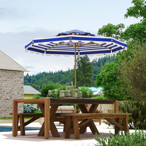 Outsunny 9FT Patio Umbrella, 45° Tilting Parasol with 8 Ribs, Crank, UPF 50+, 2-Tier Vented Patio Table Umbrella for Garden, Deck, Poolside, Blue