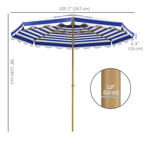 Outsunny 9FT Patio Umbrella, 45° Tilting Parasol with 8 Ribs, Crank, UPF 50+, 2-Tier Vented Patio Table Umbrella for Garden, Deck, Poolside, Blue