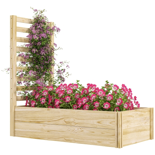 Image 1 de 9.. Outsunny – Bac de jardin surélevé avec treillis, jardinière en bois de 45 x 24&nbsp;po, base ouverte, pour plantes d'extérieur, légumes, fleurs,