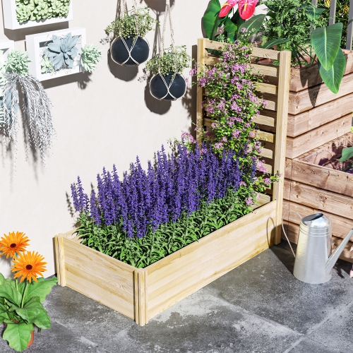 Outsunny – Bac de jardin surélevé avec treillis, jardinière en bois de 45 x 24&nbsp;po, base ouverte, pour plantes d'extérieur, légumes, fleurs,