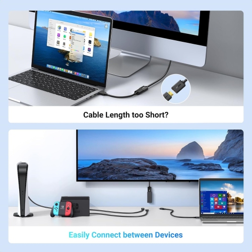 HDMI Extension Cable 15FT, HDMI Male to Female HDMI Cord Supports 4K 60Hz 3D HDR for Oculus Rift, PS4 PS3, TV Stick, Switch Lite, Blu Ray Player, 3D