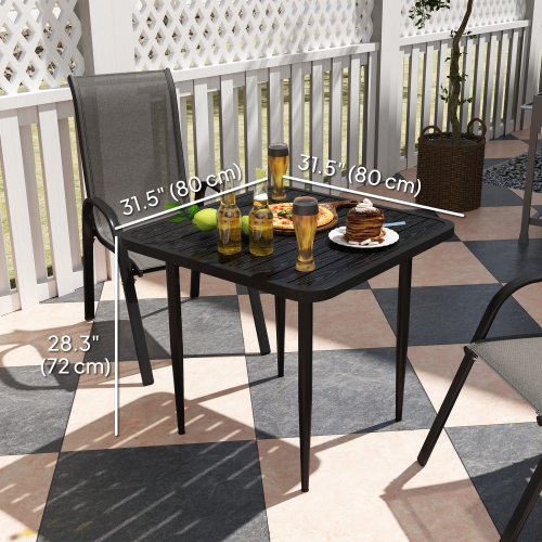 Outsunny 31.5" Outdoor Dining Table for 4, Square Patio Dining Table with Metal Frame for Garden, Lawn, Backyard, Black