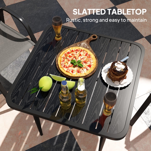 Outsunny 31.5" Outdoor Dining Table for 4, Square Patio Dining Table with Metal Frame for Garden, Lawn, Backyard, Black