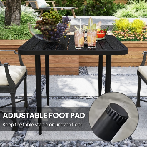 Outsunny 31.5" Outdoor Dining Table for 4, Square Patio Dining Table with Metal Frame for Garden, Lawn, Backyard, Black
