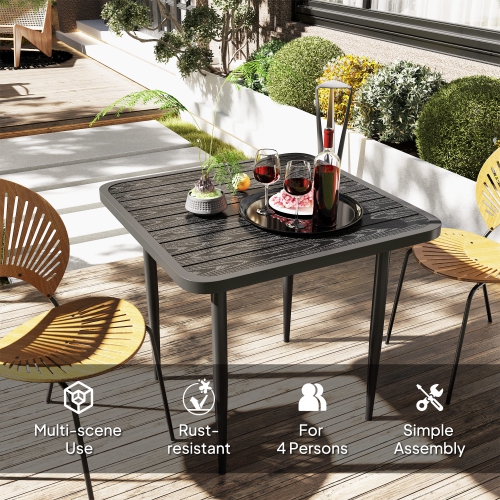 Outsunny 31.5" Outdoor Dining Table for 4, Square Patio Dining Table with Metal Frame for Garden, Lawn, Backyard, Black