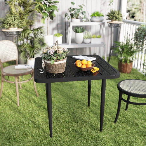 Outsunny 31.5" Outdoor Dining Table for 4, Square Patio Dining Table with Metal Frame for Garden, Lawn, Backyard, Black