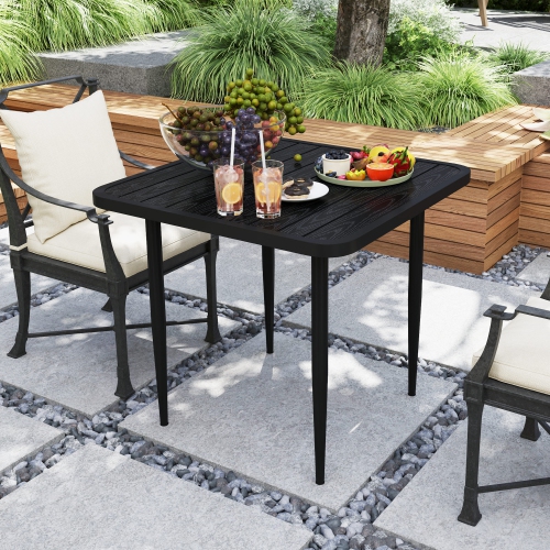 Outsunny 31.5" Outdoor Dining Table for 4, Square Patio Dining Table with Metal Frame for Garden, Lawn, Backyard, Black