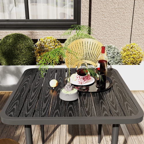 Outsunny 31.5" Outdoor Dining Table for 4, Square Patio Dining Table with Metal Frame for Garden, Lawn, Backyard, Black