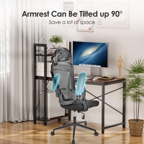 Ergonomic Mesh Office Chair, High Back Computer Desk Chair with Flip-Up Armrests, Adjustable Headrest and Lumbar Support
