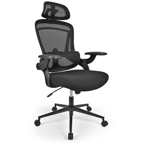 Ergonomic Mesh Office Chair, High Back Computer Desk Chair with Flip-Up Armrests, Adjustable Headrest and Lumbar Support