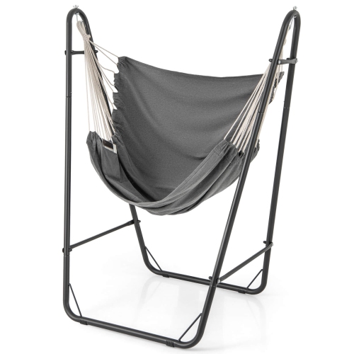 COSTWAY  Heavy-Duty Hammock Chair With Stand Metal Frame Storage Pocket Quality Fabric