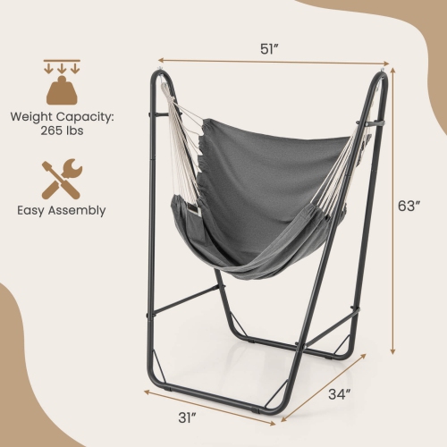 Costway Heavy-duty Hammock Chair with Stand Metal Frame Storage Pocket Quality Fabric
