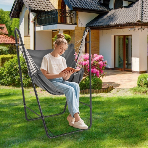 Costway Heavy-duty Hammock Chair with Stand Metal Frame Storage Pocket Quality Fabric
