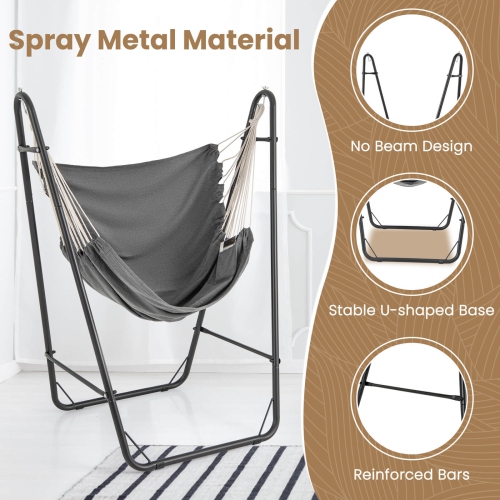 Costway Heavy-duty Hammock Chair with Stand Metal Frame Storage Pocket Quality Fabric