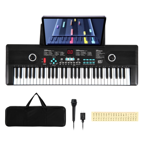 Image 1 de 10.. Clavier piano à 61 touches pour enfants de Costway avec étui de transport, feuille de microphone, bloc d'alimentation