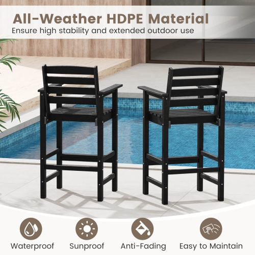 Costway Patio Adirondack Bar Chairs Set of 2 with Wide Armrests & Footrest Backrest