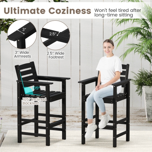 Costway Patio Adirondack Bar Chairs Set of 2 with Wide Armrests & Footrest Backrest