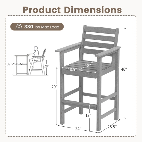 Costway Patio Adirondack Bar Chairs Set of 2 with Wide Armrests & Footrest Backrest