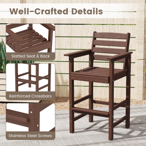 Costway Patio Adirondack Bar Chairs Set of 2 with Wide Armrests & Footrest Backrest