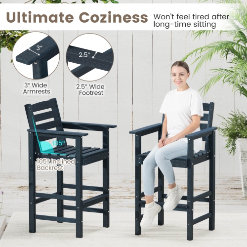 Costway Patio Adirondack Bar Chairs Set of 2 with Wide Armrests & Footrest Backrest