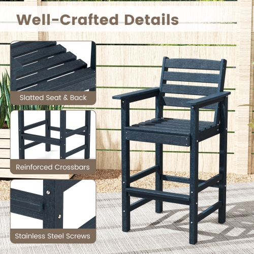 Costway Patio Adirondack Bar Chairs Set of 2 with Wide Armrests & Footrest Backrest