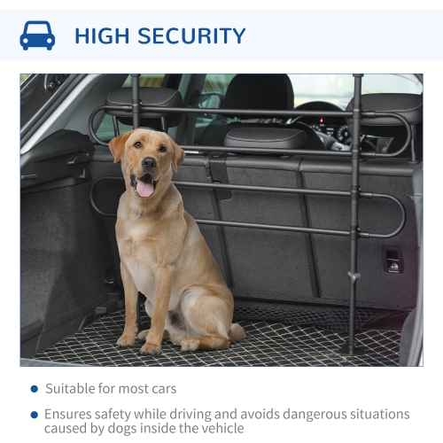 PawHut Dog Car Barrier, Adjustable Pet Car Barrier for SUVs, Vehicles, Vans, Universal Back Seat Dog Fence Guard for Safety Car Travel, Black