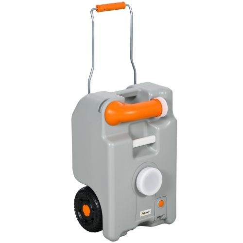 Outsunny 5.8 Gallon Portable RV Waste Holding Tank, Water Storage Container with Collapsible Handle & Wheels, Portable Water Tank with Rotating Drain
