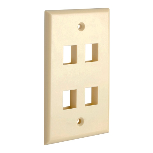 Cmple - 4 Port Keystone Wall Plate Ivory with Standard Size Keystone Jack Plate Insert 1 Gang Ethernet Wall Plate for RJ45 Keystone, Modular Inserts