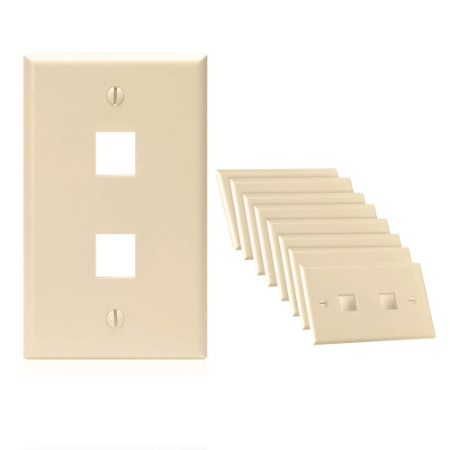 Cmple - 2 Port Keystone Wall Plate Ivory with Standard Size Keystone Jack Plate Insert 1 Gang Ethernet Wall Plate for RJ45 Keystone, Modular Inserts