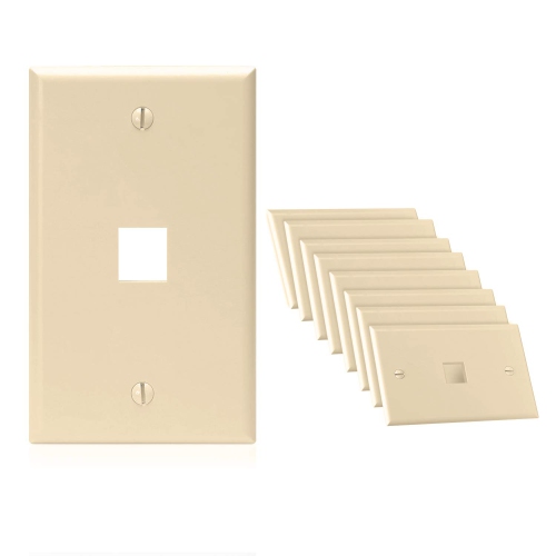 Cmple - 1 Port Keystone Wall Plate Ivory with Standard Size Keystone Jack Plate Insert 1 Gang Ethernet Wall Plate for RJ45 Keystone, Modular Inserts