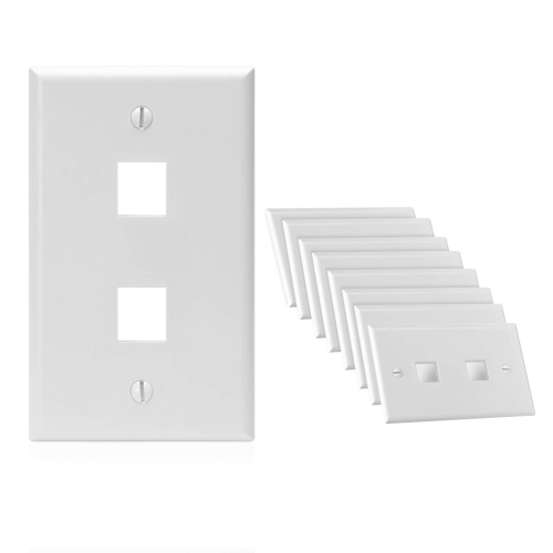 Cmple – Plaque murale Keystone à 2 ports blanche avec plaque de prise Keystone de taille standard, plaque murale Ethernet 1 Gang pour Keystone RJ45,