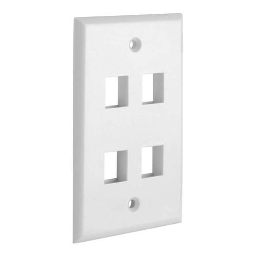 Cmple - 4 Port Keystone Wall Plate White with Standard Size Keystone Jack Plate Insert 1 Gang Ethernet Wall Plate for RJ45 Keystone, Modular Inserts