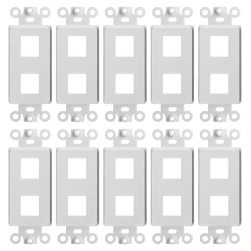 Cmple - 10 Pack 2 Port Decorator Wall Plate Insert, 1-Gang Keystone Wall Plate, Standard Keystone Jack Single Gang Wall Plate - White