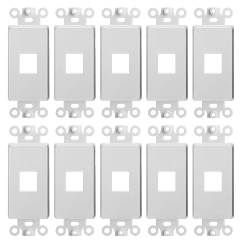 Cmple - 10 Pack 1 Port Decorator Wall Plate Insert, 1-Gang Keystone Wall Plate, Standard Keystone Jack Single Gang Wall Plate - White