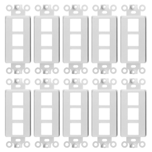Cmple - 10 Pack 3 Port Decorator Wall Plate Insert, 1-Gang Keystone Wall Plate, Standard Keystone Jack Single Gang Wall Plate - White
