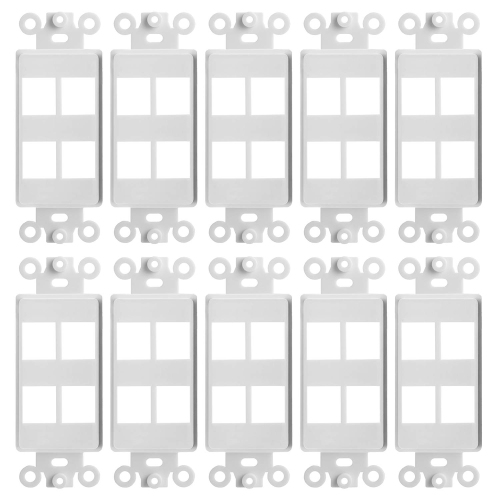 Cmple - 10 Pack 4 Port Decorator Wall Plate Insert, 1-Gang Keystone Wall Plate, Standard Keystone Jack Single Gang Wall Plate - White