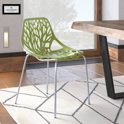 LeisureMod Modern Asbury Dining Chair with Chrome Legs – Stylish and Durable for Dining Rooms, Kitchens, and Offices