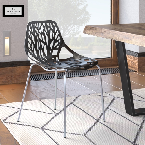LeisureMod Modern Asbury Dining Chair with Chrome Legs – Stylish and Durable for Dining Rooms, Kitchens, and Offices