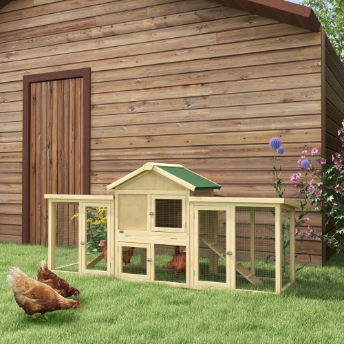 PawHut 80" Chicken Coop, Wooden Hen House Large Rabbit Hutch Poultry Cage Pen with Nesting Box, Run, Ramp, Drawer, for Outdoor Backyard Garden